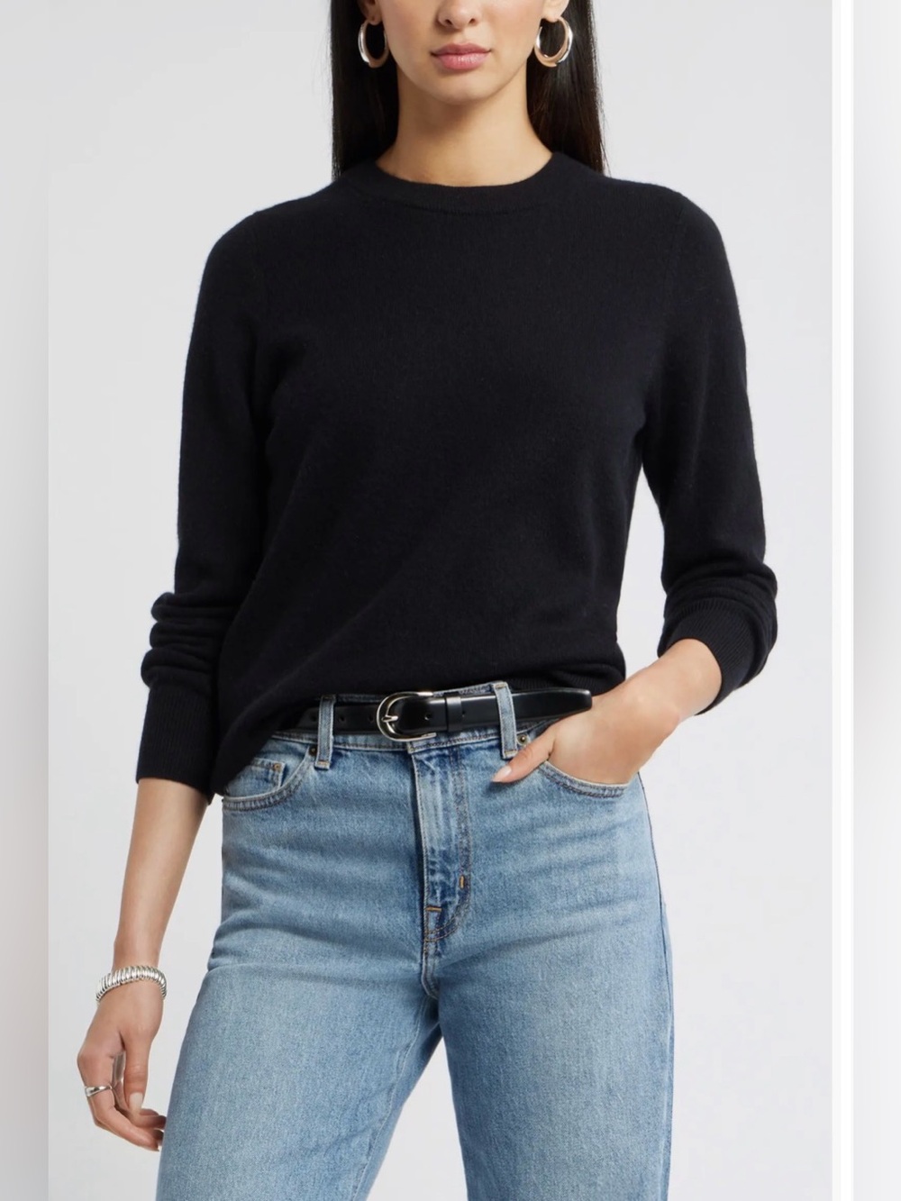 Nordstrom 100% Cashmere Crewneck Sweater Black